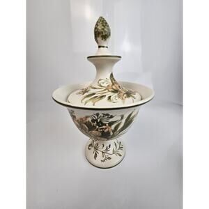 Vintage Hand Painted Footed Bowl‎ With Lid Made In Italy Numbered Signed